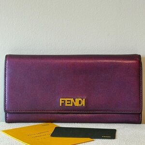 Fendi Leather Long Wallet – Shimmer Purple – Preowned